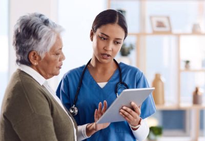 Telehealth,,Senior,Woman,Or,Doctor,With,Digital,Tablet,,Consultation,Or